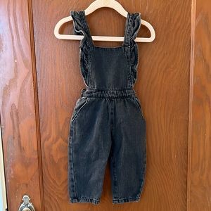 Zara ruffled black denim overalls